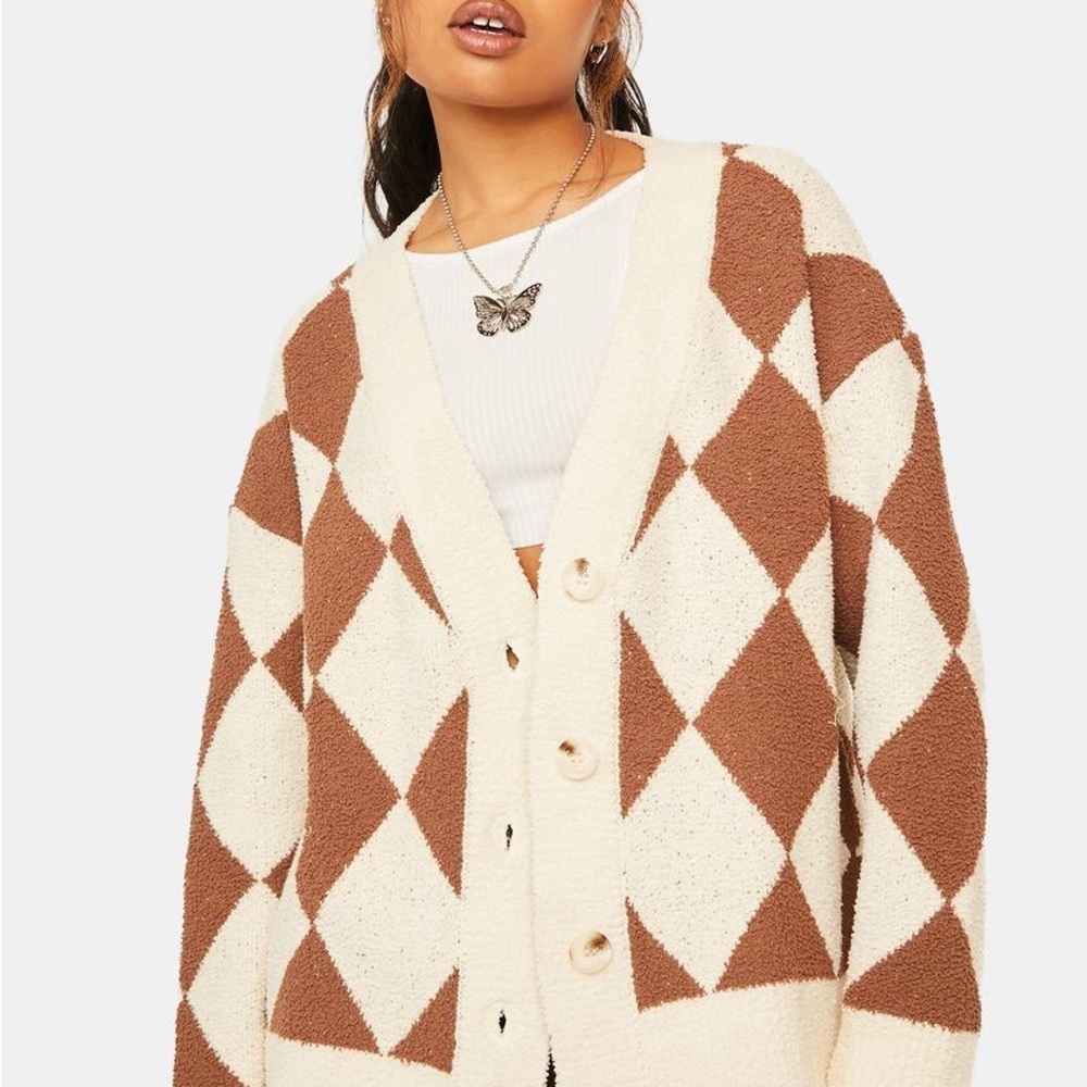 Le Lis Brown and Cream Argyle Cardigan